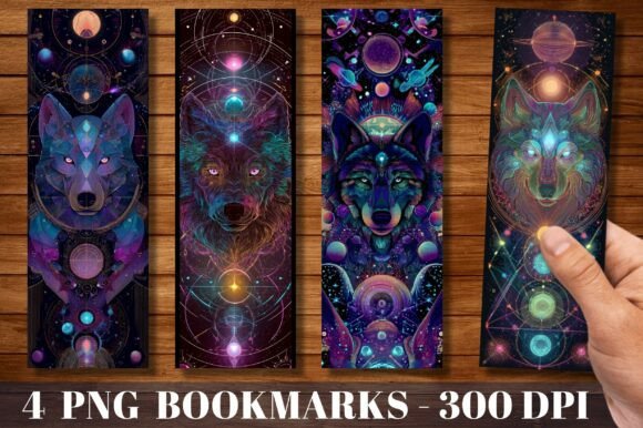Cosmic Wolf Art Bookmarks: A Celestial Touch for Your Projects