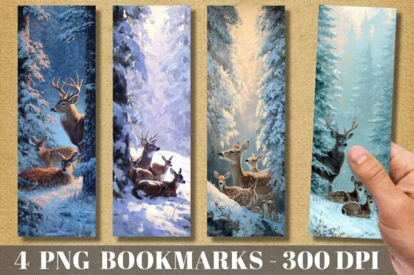Cozy Snowy Reindeer Family Bookmark: A Warm Winter Design Asset