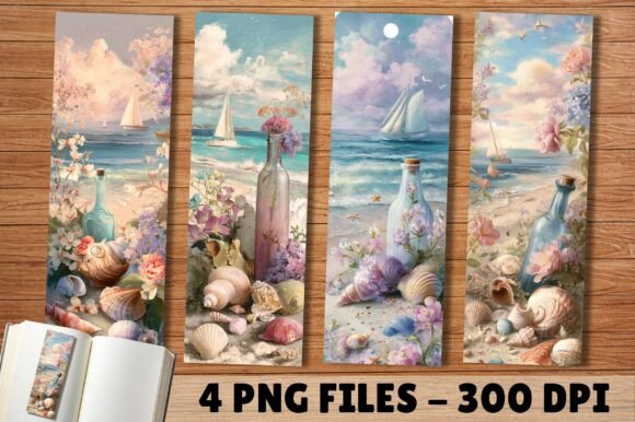 Floral Beach Sailboat Bottle Bookmark: A Design Asset for Unique Branding