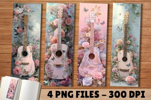 Floral Rose Acoustic Guitar Bookmark: A Creative Asset for Book Lovers and Designers