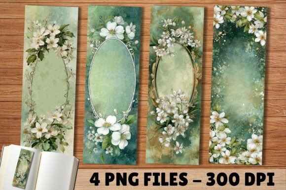Green Aesthetic White Blossom Bookmark: A Design Asset for Nature-Inspired Branding