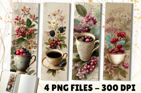 Timeless Charm: The Vintage Botanical Berry Teacup Bookmark Set