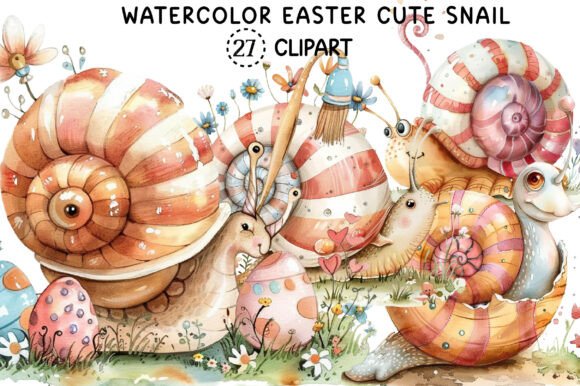 Watercolor Easter Cute Snail Clipart: Your Go-To Design Asset