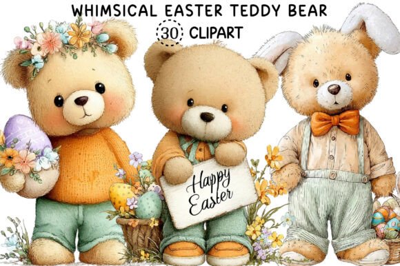 Whimsical Easter Teddy Bear Clipart: 30 PNGs for Your Projects